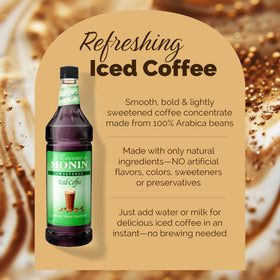 Monin label highlights no artificial flavors, colors, or preservatives for a clean profile.