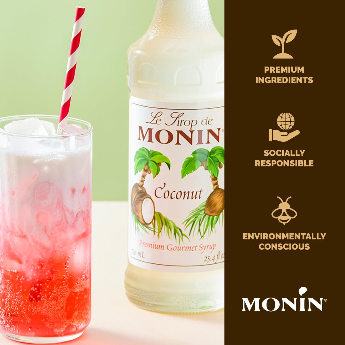 Monin Coconut Syrup smoothie tropical flavor enhances shake