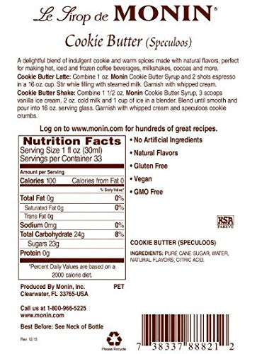 Monin Cookie Butter Syrup bottle-pour, ideal for dessert drinks and cocktails