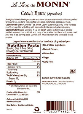 Monin Cookie Butter Syrup bottle-pour, ideal for dessert drinks and cocktails