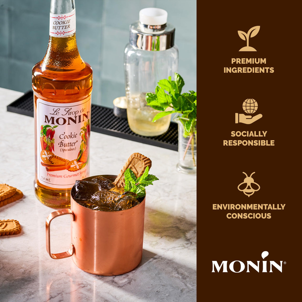 Dessert cocktail featuring Monin Cookie Butter Syrup for warm spice and sweetness.