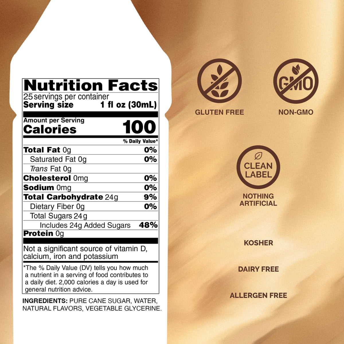Monin Cookie Butter Syrup pouring into a latte for a rich, spiced flavor.