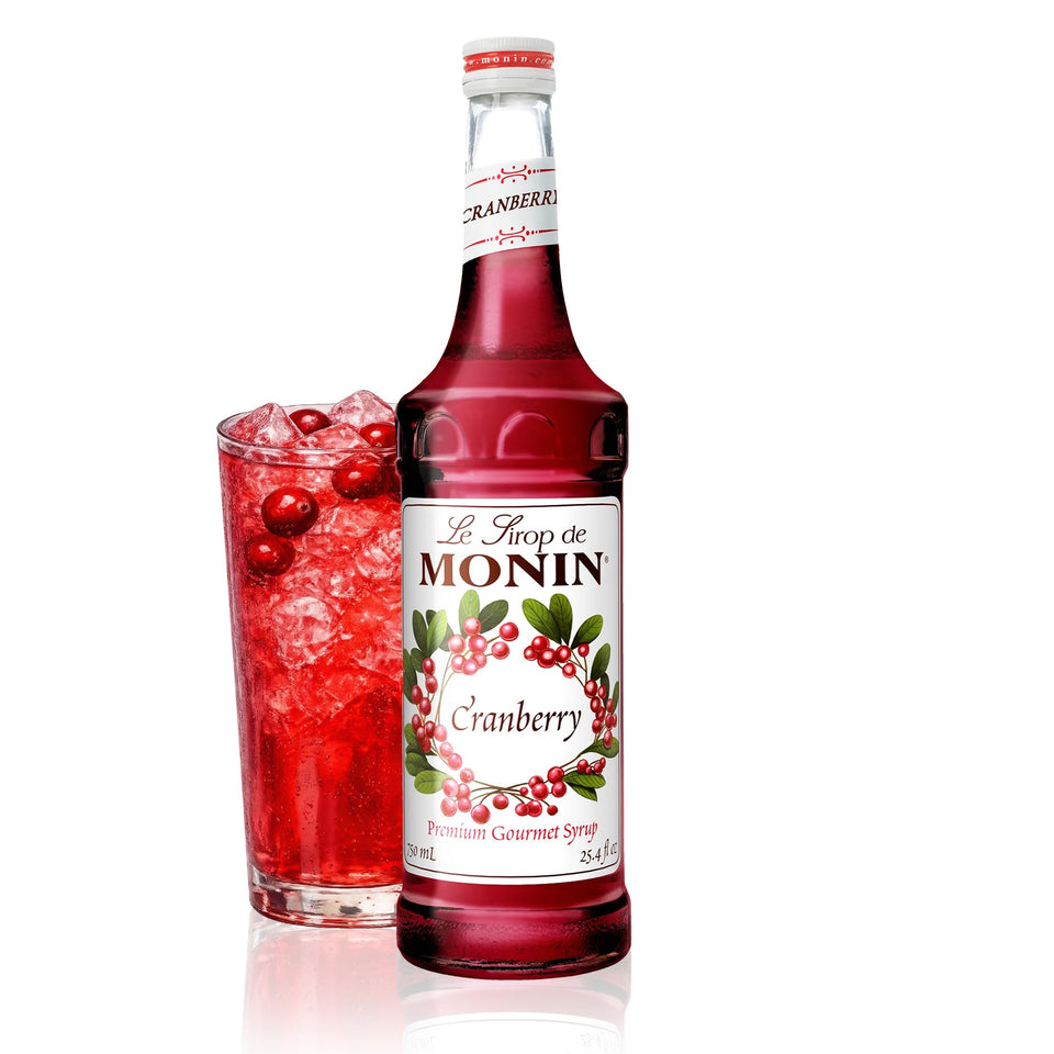 Monin Cranberry Syrup bottle front for versatile cocktails and beverages