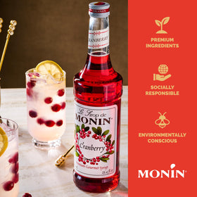 Monin Cranberry Syrup used in margaritas and cocktails for tart lift