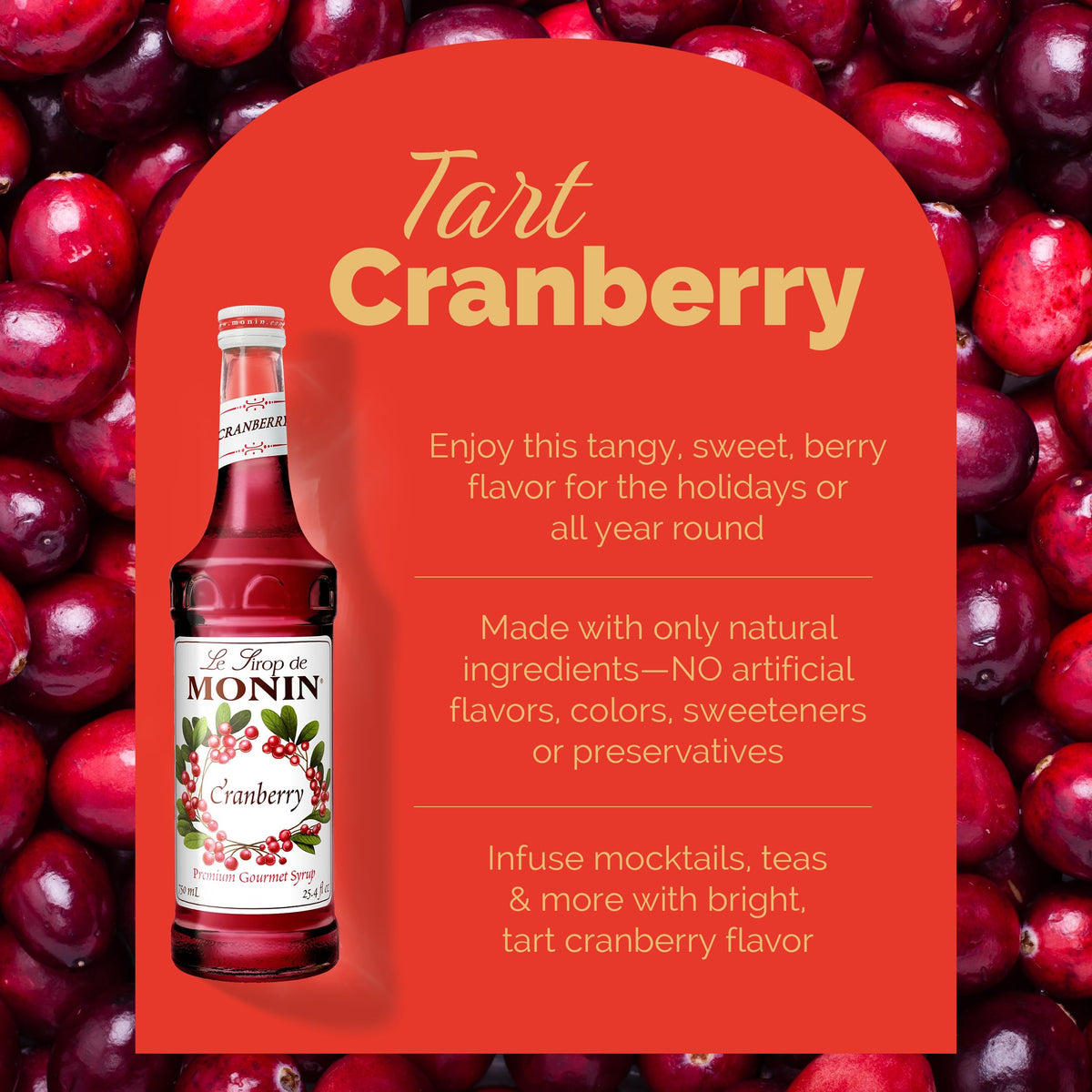 Monin Cranberry Syrup with tea mix highlights hot and iced berry notes