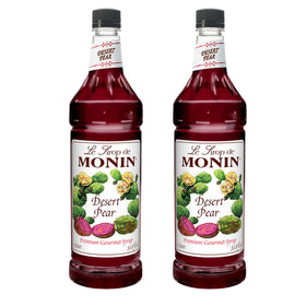 Monin Desert Pear Syrup bottle adds bold color and pear-earthy flavor to drinks.