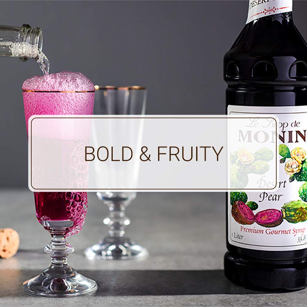 Monin Desert Pear Syrup pours into a glass for vibrant cocktails