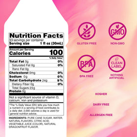 Pouring Monin Dragon Fruit Syrup into a glass for vibrant drinks.