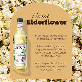 Monin Elderflower syrup cocktail glass showing a refined aromatic finish.