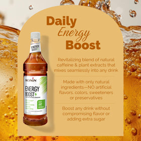 Monin Energy Boost ingredients shot highlights ginseng and guarana for natural energy.