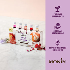 Monin Floral Collection hibiscus bottle provides bright acidity for mocktails and sparkling drinks.