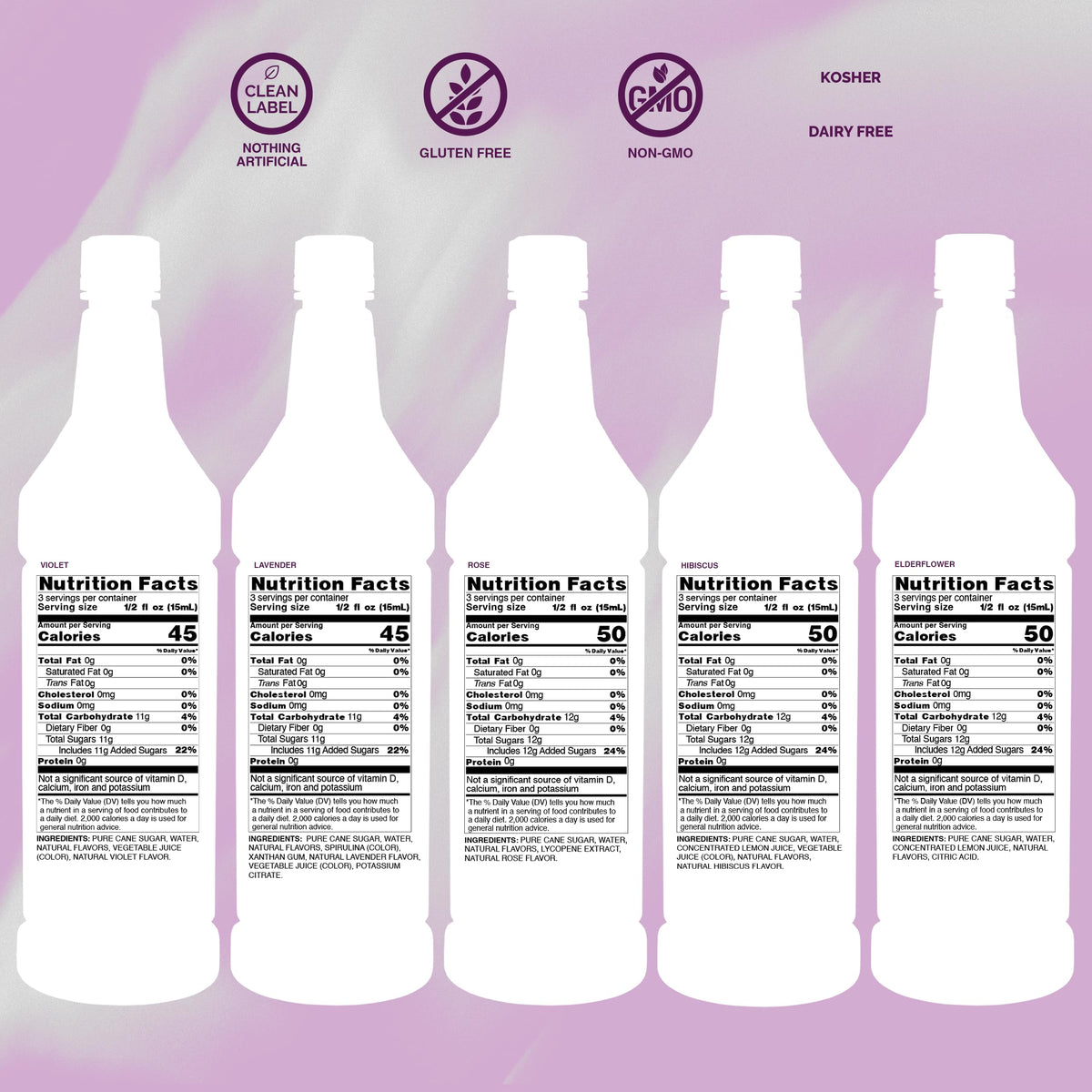 Monin Floral Collection lavender bottle enhances teas and lemonades with floral sweetness.
