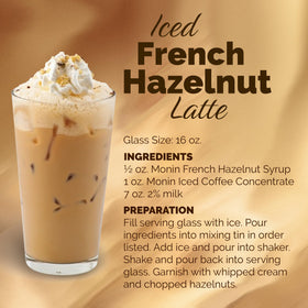 Monin French Hazelnut Syrup bottle on shelf, showcasing 1 liter size for home bars