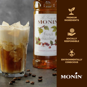 Monin French Hazelnut Syrup on a dessert plate, suggesting cocktails