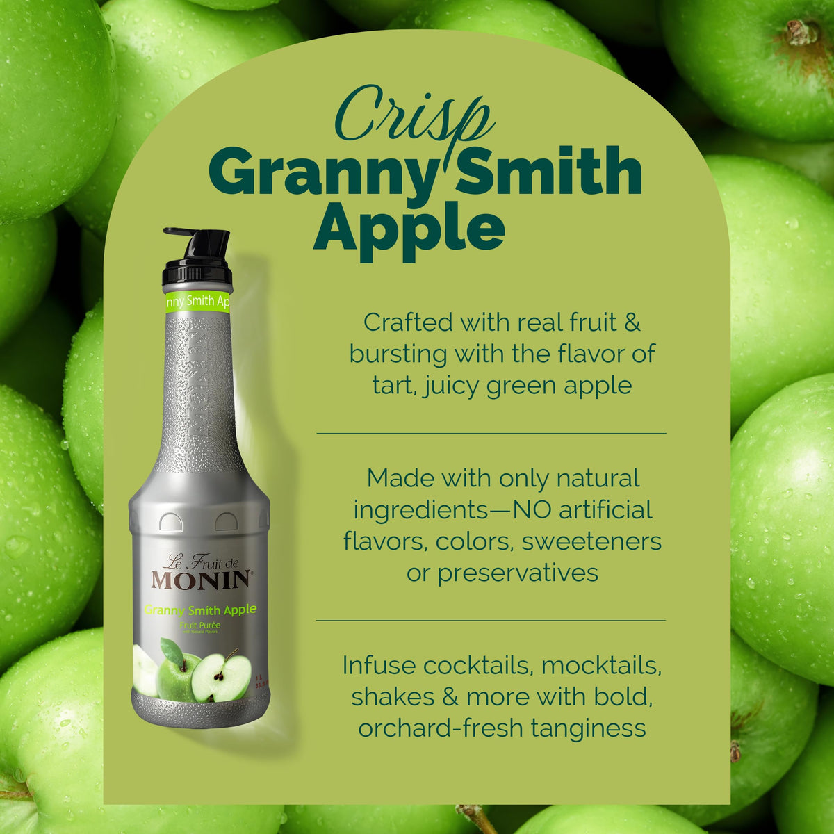 Monin Granny Smith Purée swirl in desserts adds green apple brightness.
