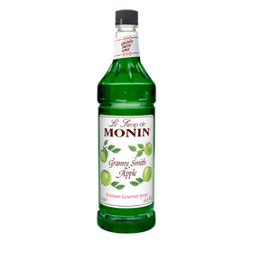 Monin Granny Smith Apple Syrup bottle ready to mix bright cocktails