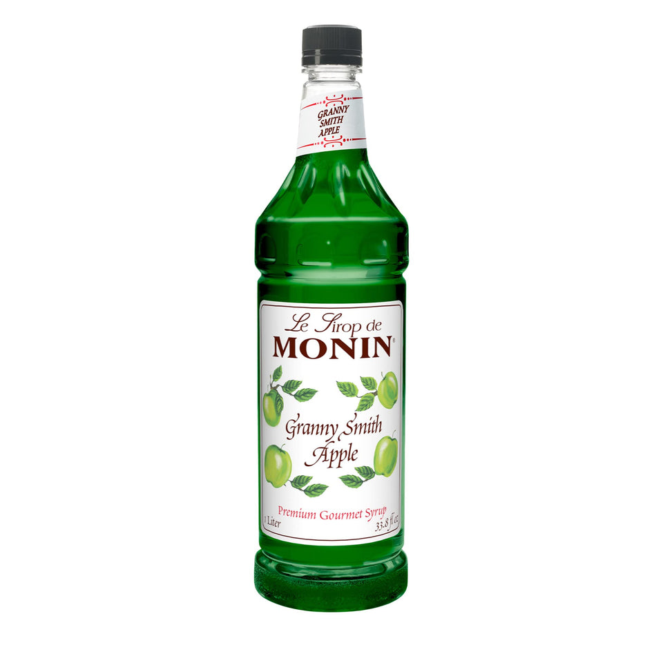 Monin Granny Smith Apple Syrup bottle ready to mix bright cocktails