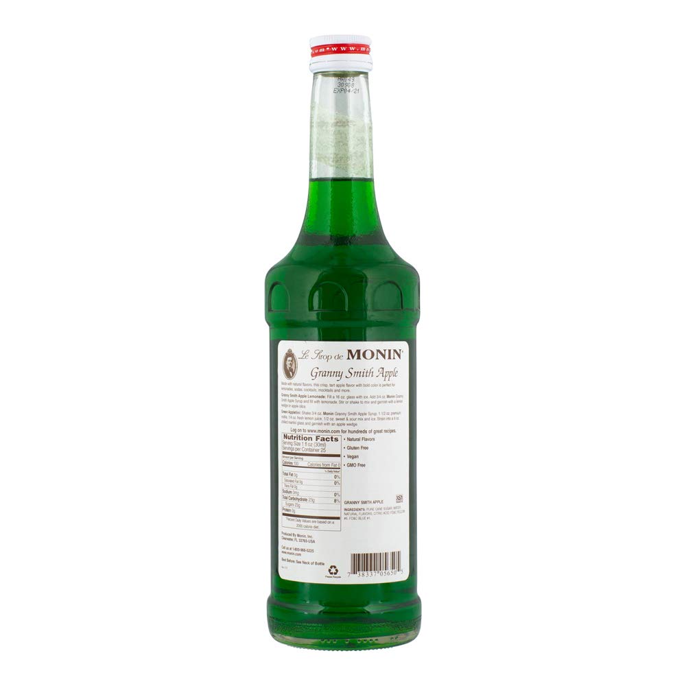 Monin Granny Smith Apple Syrup being poured highlights crisp notes for lemonades.