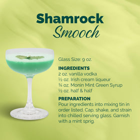 Monin Green Mint Syrup used in a smoothie or tea for minty flavor.