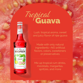 Cocktail setup with Monin Guava Syrup and garnish, inspiring frozen drink ideas