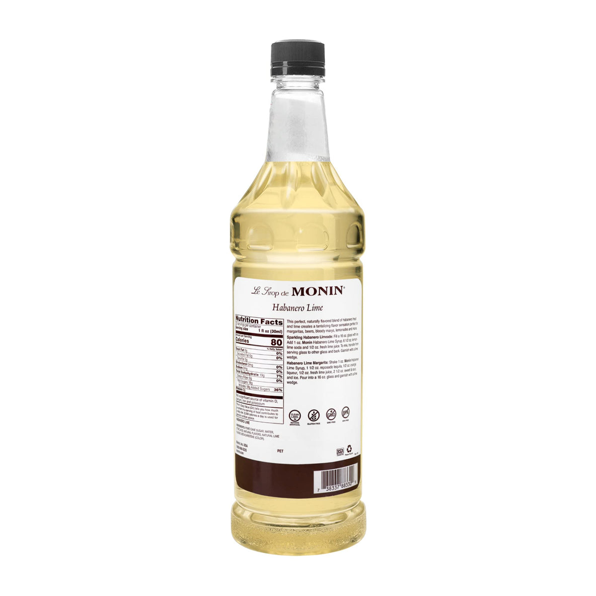 Monin Habanero Lime Syrup bottle closeup, ideal for spicing cocktails.