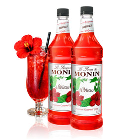 Monin Hibiscus Syrup bottle pour showcasing tropical cocktail potential