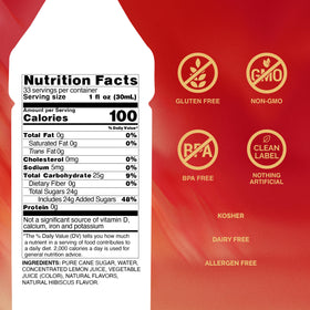 Monin hibiscus syrup front label highlights gluten-free and Non-GMO
