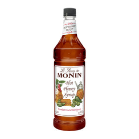 Monin Hot Honey Syrup bottle shown for versatile use and clean label benefits.