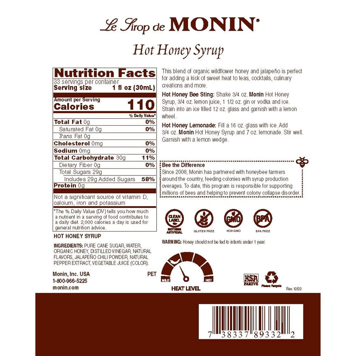 Glass of tea with Monin Hot Honey Syrup adding warmth and depth.