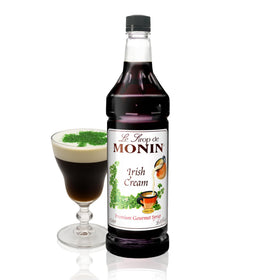 Monin Irish Cream Syrup bottle front, ready to flavor beverages.
