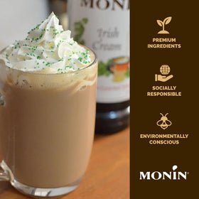 Monin Irish Cream Syrup in mocktails offers non-alcoholic festive flavor.
