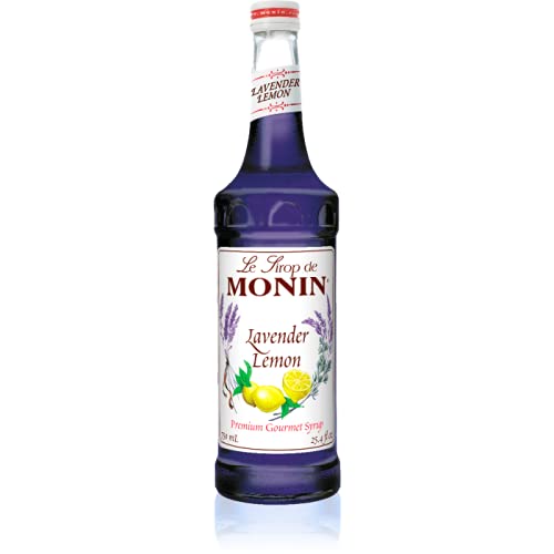Monin Lavender Lemon Syrup bottle—top view for premium cocktails.