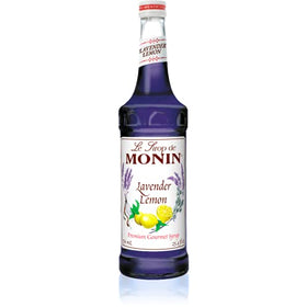 Monin Lavender Lemon Syrup bottle—top view for premium cocktails.
