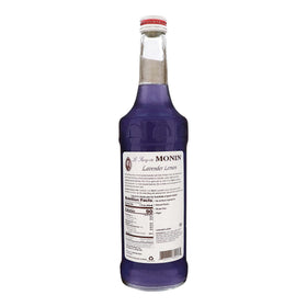 Monin Lavender Lemon Syrup label close-up shows clean ingredients.