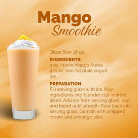 Monin Mango Purée packaging emphasizes eco-friendly presentation.