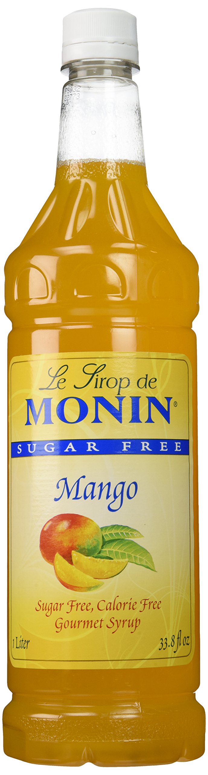 Monin Sugar Free Mango bottle front shows zero-calorie mango flavor.