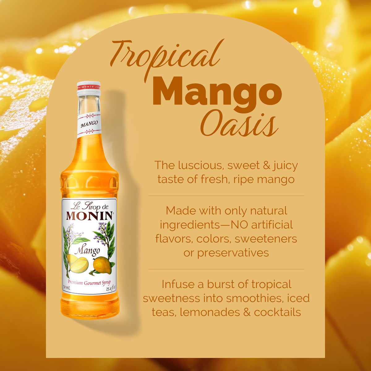 Monin Mango Syrup soda lemonade mix adds a sunny mango twist