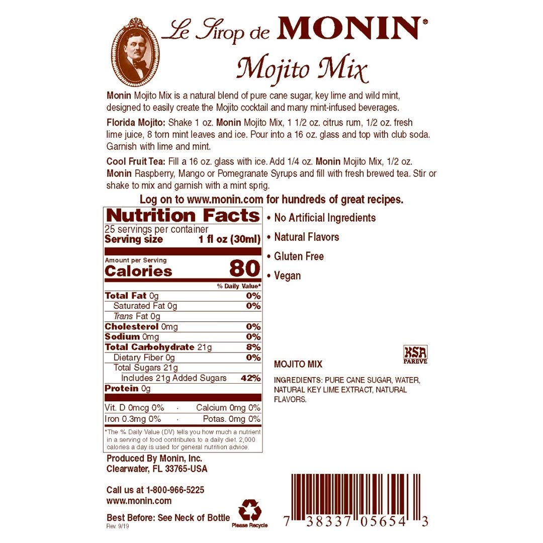 Monin Mojito Mix close-up highlighting mint aroma and freshness
