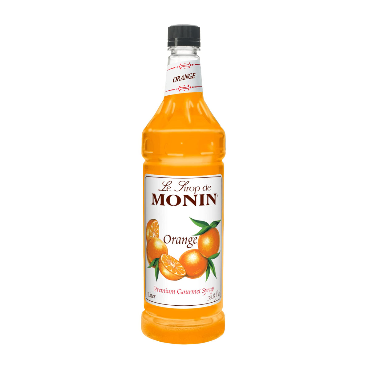 Monin Orange Syrup 1L bottle for versatile cocktails and desserts.