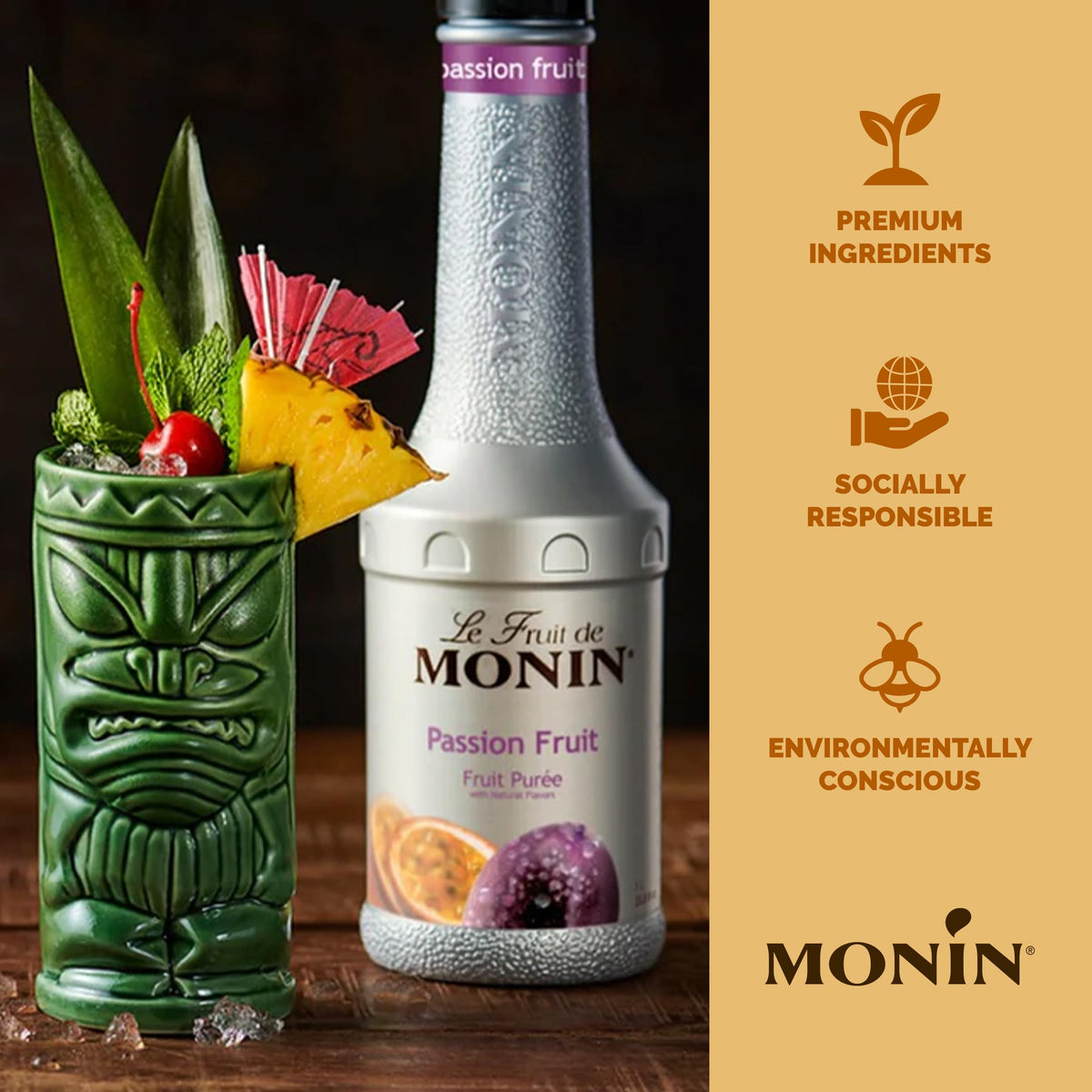 Close-up of Monin Puree texture showing smooth tropical notes