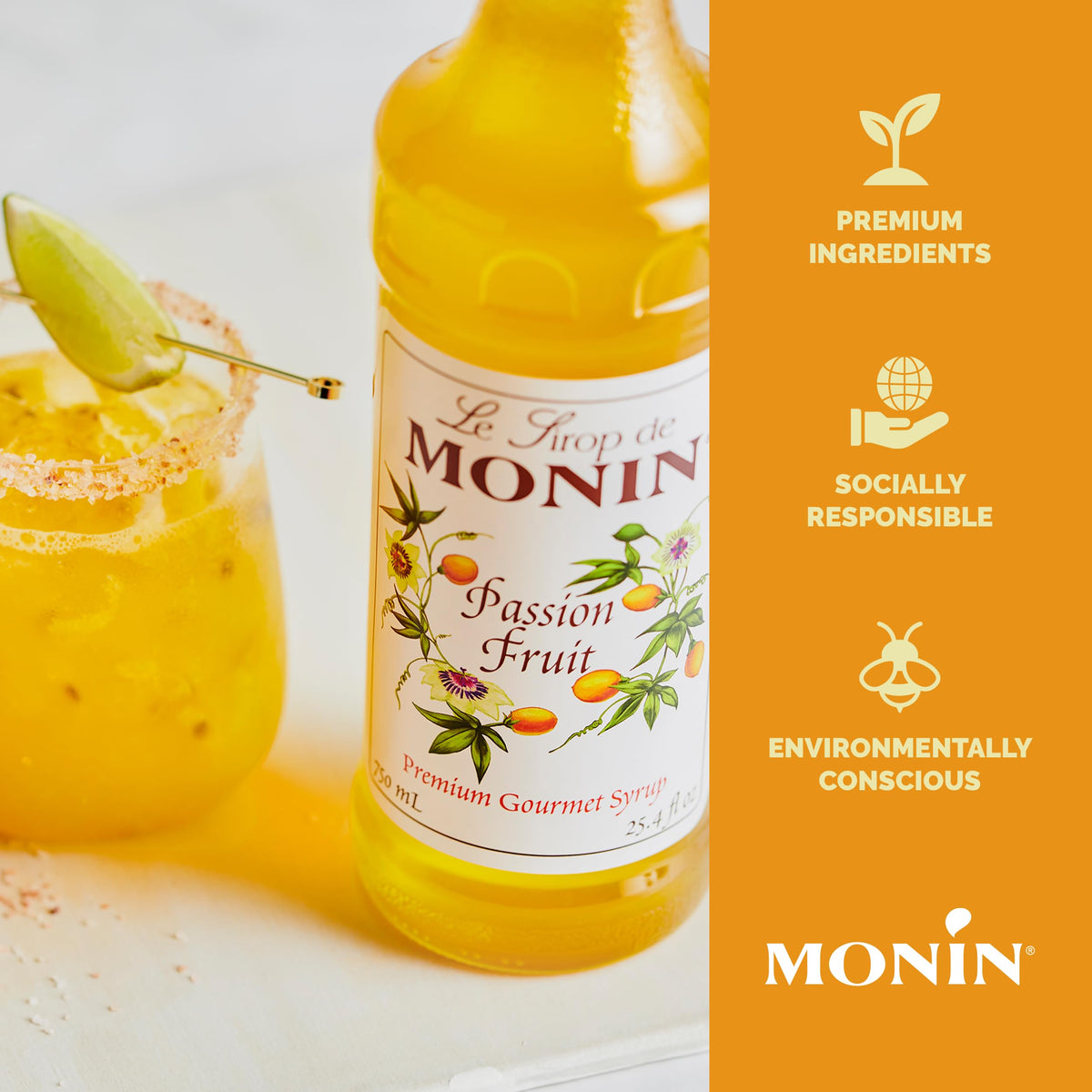 Cocktail featuring Monin Passion Fruit Syrup for a vibrant tropical flavor.