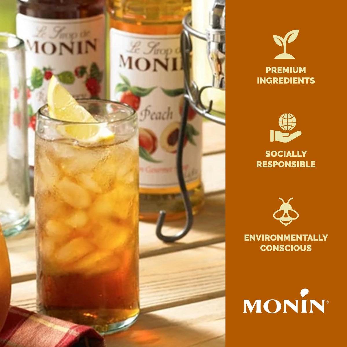 Monin Peach Syrup iced-tea scene for summer-inspired beverages