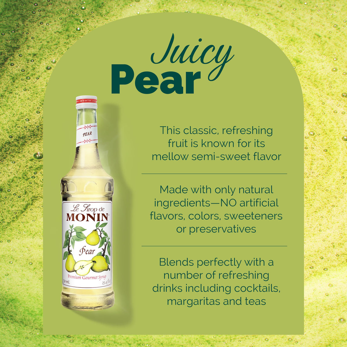 Monin Pear Syrup cocktail glass ready for refreshing drinks