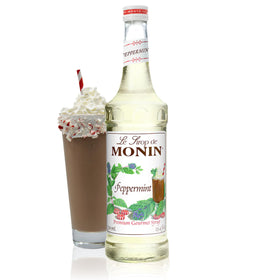 Monin Peppermint Syrup bottle on display for refreshing beverages