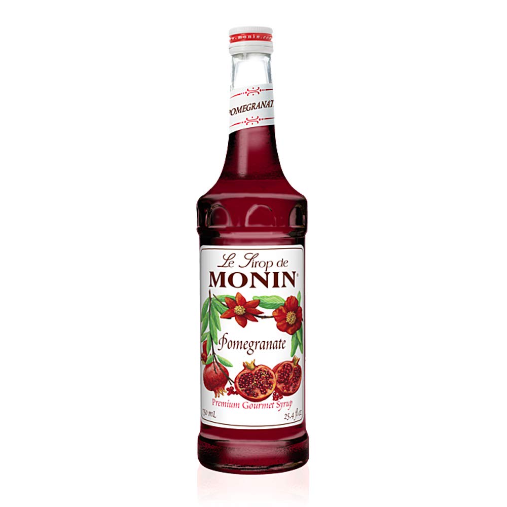 Monin Pomegranate Syrup bottle showcases vibrant, tart-sweet depth for beverages