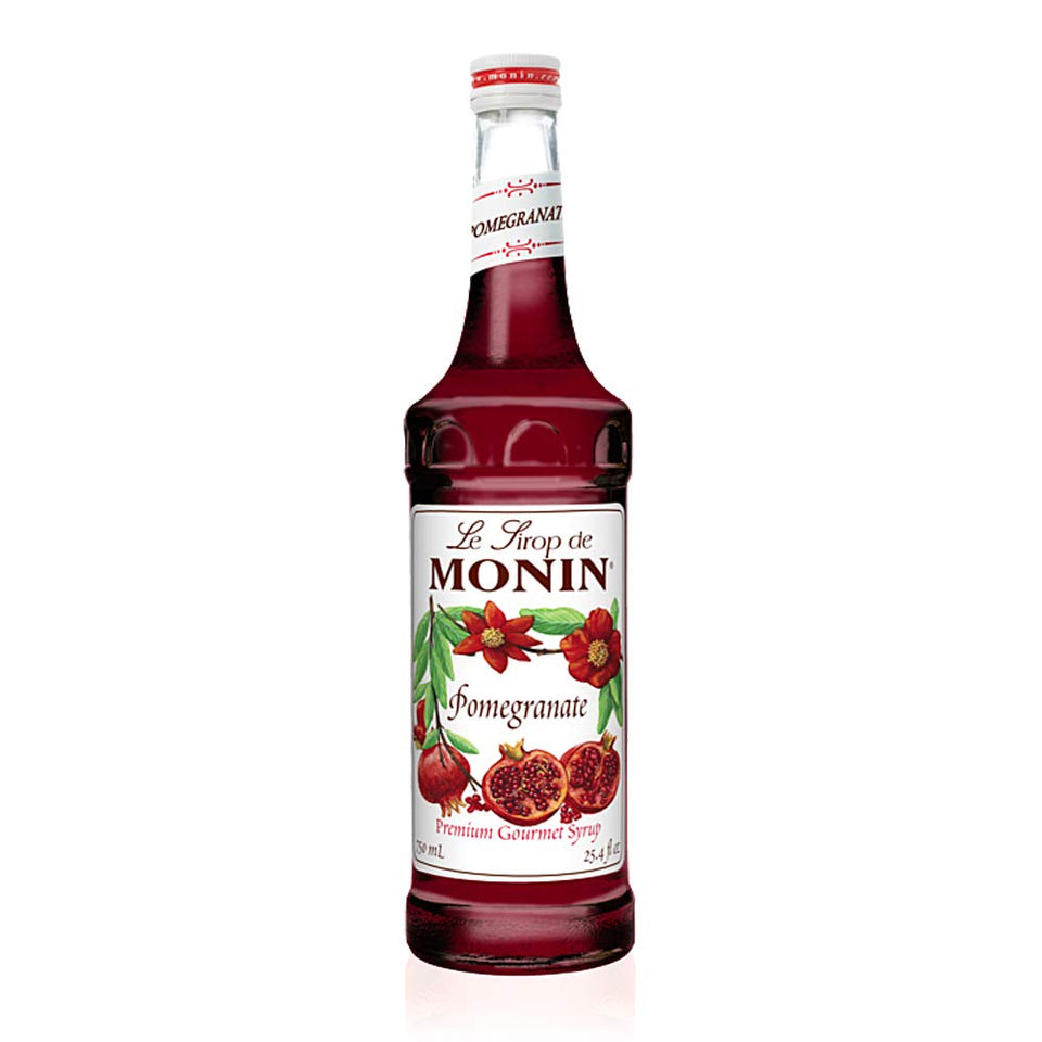 Monin Pomegranate Syrup bottle showcases vibrant, tart-sweet depth for beverages