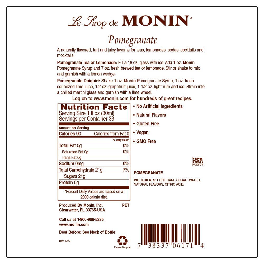 Monin Pomegranate Syrup ready-to-pour bottle for flavor-forward beverages