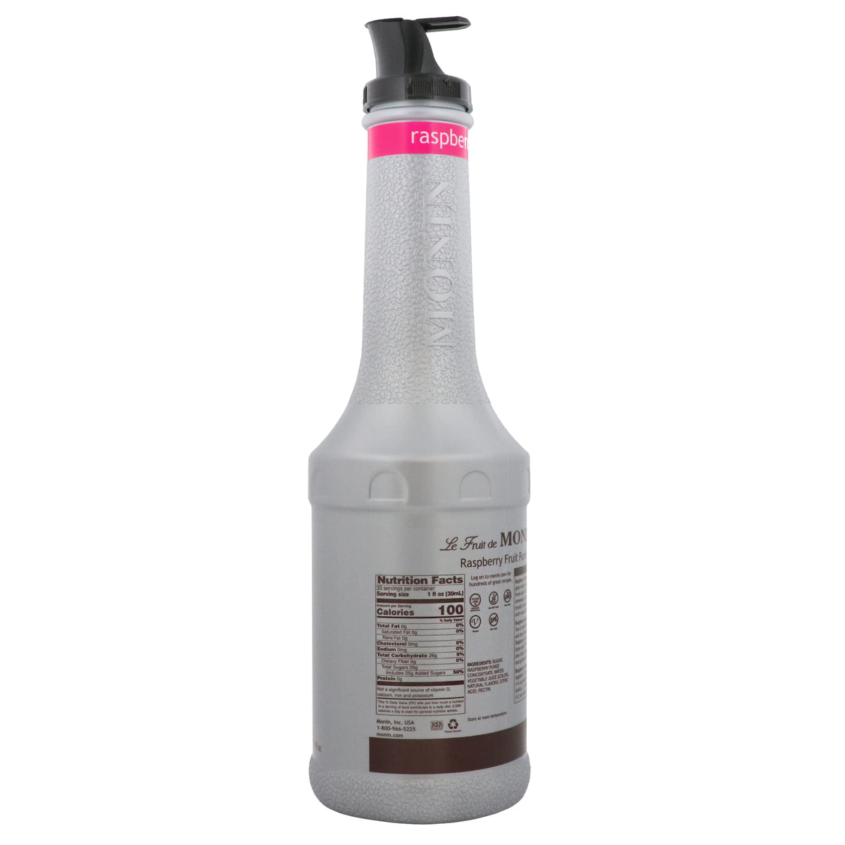 Monin Raspberry Purée bottle 1L—convenient for home bars and cafes.