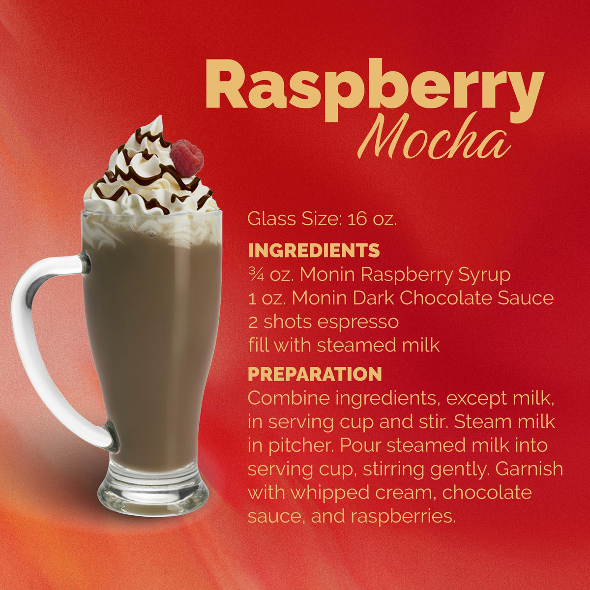 Monin Raspberry Syrup 2-pack packaging emphasizes eco-friendly bottles and convenience.
