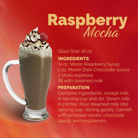 Monin Raspberry Syrup poured into iced tea for a vibrant drink.